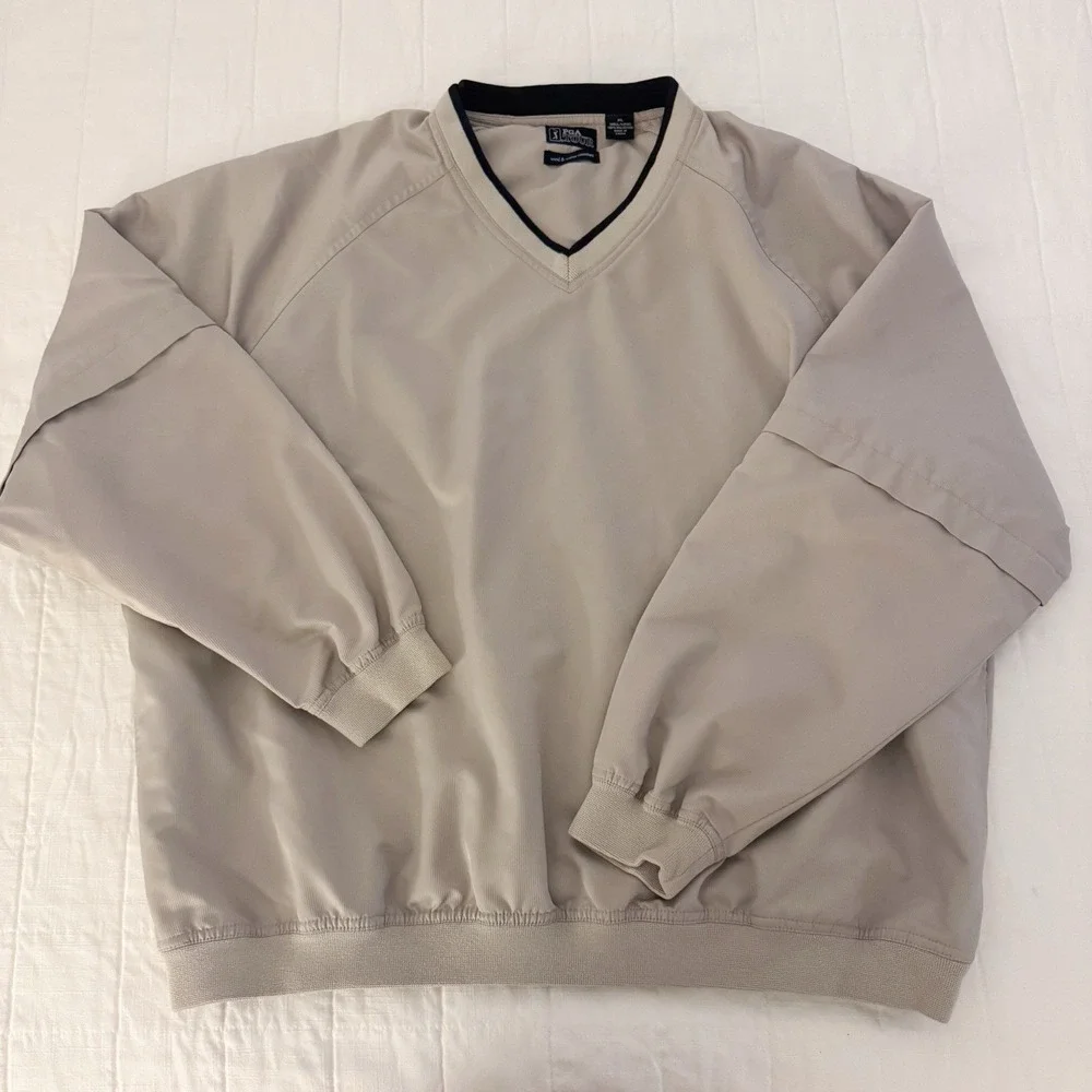 PGA Tour Mens Pullover‎ Jacket XL Tan Water And Wind Resistant Golf Zip Sleeves
